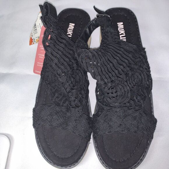 Muk Luks Shoes - Women’s MukLuks Lightweight Black Wedge Sandals Shoes Size  9.5 Non-skid Outsole